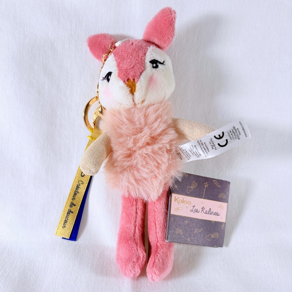 Kaloo Ava Deer 4" Plush Keychain Les Kalines Pink Cream Faux Fur NWT 2018